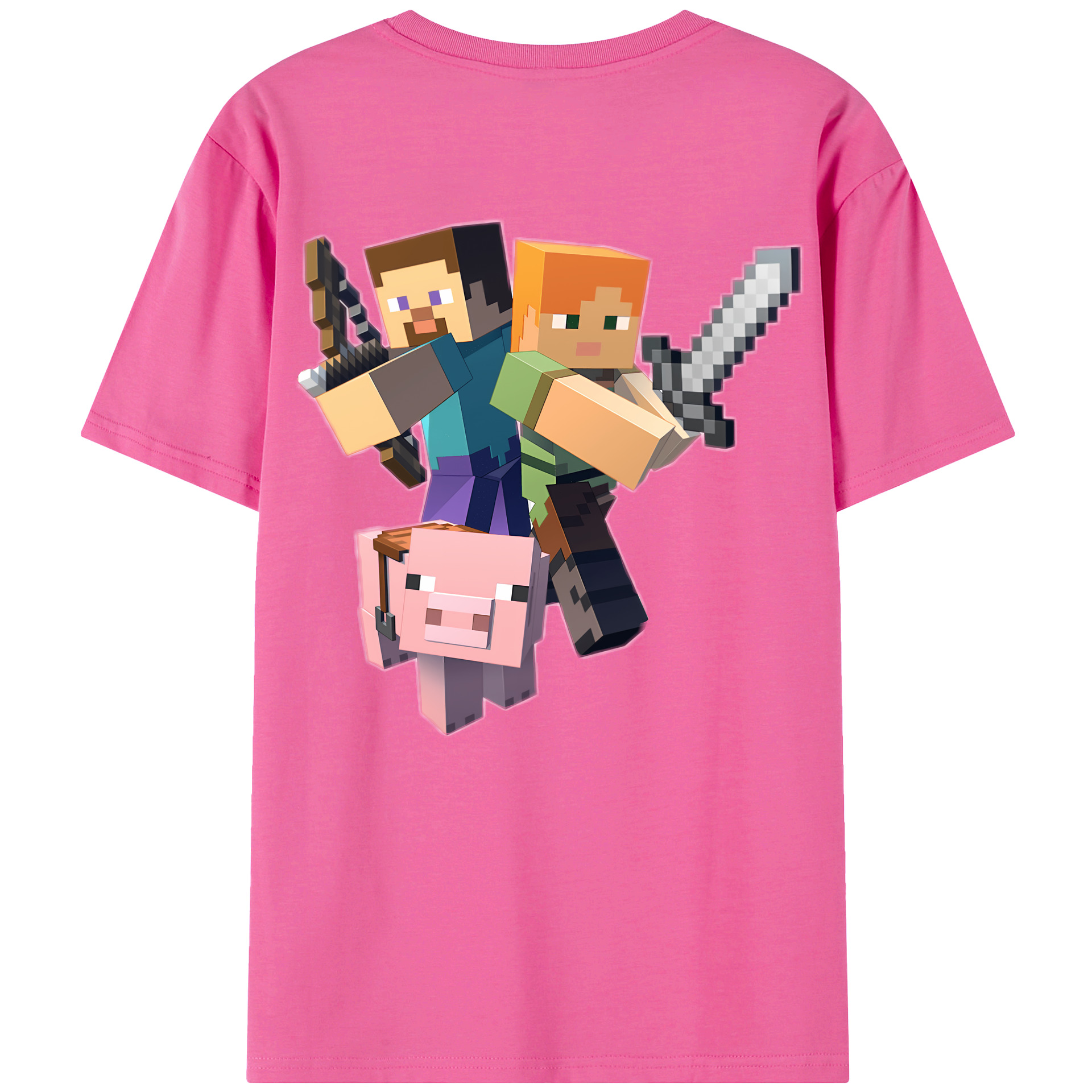 （画像用） マインクラフト ブロックの世界 Minecraft MC Block world レディース半袖Tシャツ(バックプリント)